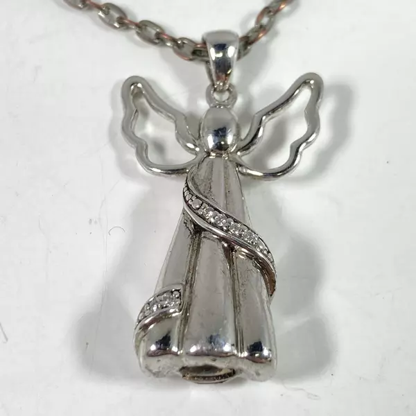 D Cross B 925 Sterling Silver and Rhinestone Angel Pendant Necklace From China