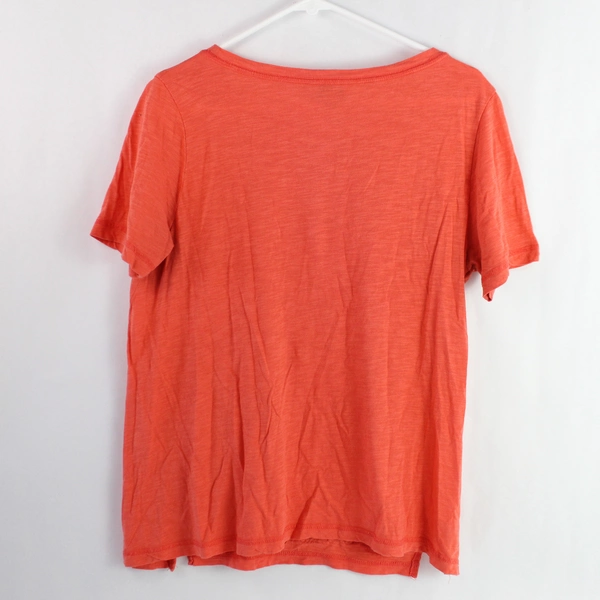 Lucky Brand Women's Coral Pink Embroidery Design Short Sleeve Shirt Size Medium