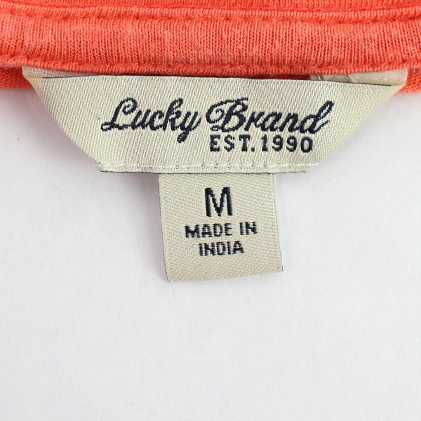 Lucky Brand Women's Coral Pink Embroidery Design Short Sleeve Shirt Size Medium