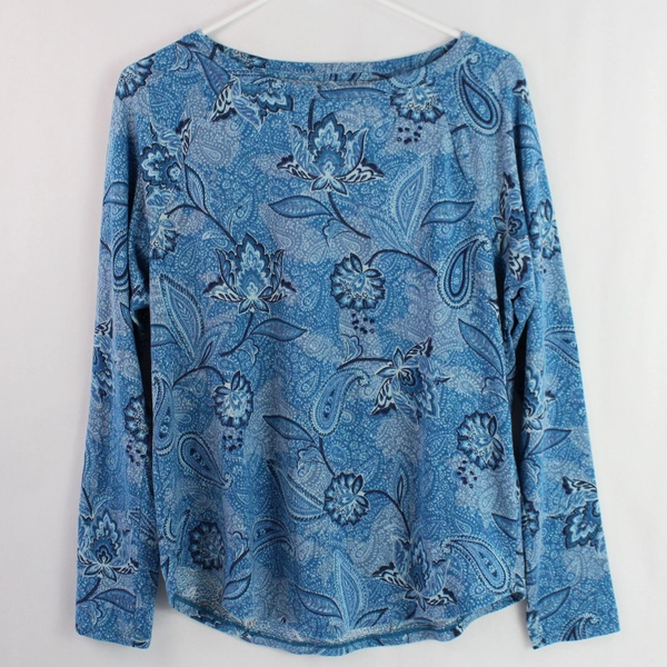 St John's Bay Women's Blue Floral Jacquard Pattern Long Sleeve Shirt Size Medium