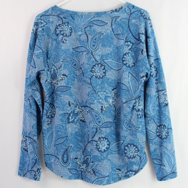 St John's Bay Women's Blue Floral Jacquard Pattern Long Sleeve Shirt Size Medium