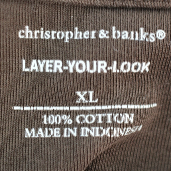 Christopher & Banks Women's Brown 3/4 Sleeve Shirt Size XL 100% Cotton