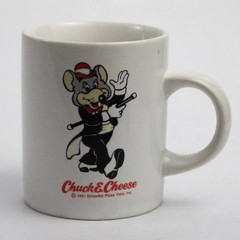 Vintage 1991 Showbiz Pizza Time Chuck E Cheese Mini Ceramic Mug 2.5"