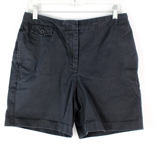 Land's End Women's Black Khaki Style Mid Rise Shorts Size 8 100% Cotton