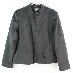 Harve Benard Women's Gray Pinstripe Collar Zip Up Suit Jacket Size 18 100% Wool