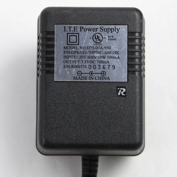 ITE Power Supply D75-07A-950 Black Power Cord 120V Input 7.5 VDC Output