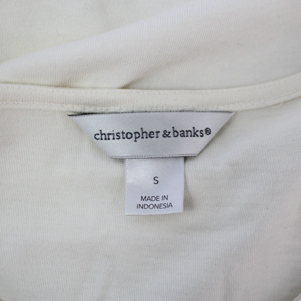 Christopher & Banks Women's White Long Sleeve Floral Pattern Shirt Size Small