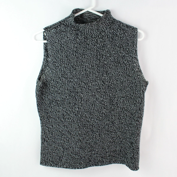 Vintage Amanda Smith Women's Knit Black & Gray Mock Neck acTank Top Size Small