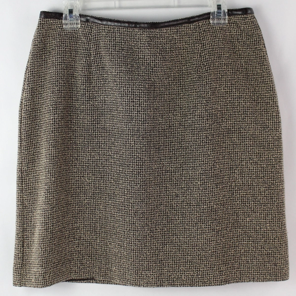 Worthington Women's Brown Plaid Leather Lined Zip Up Pencil Skirt Size 14 Petite