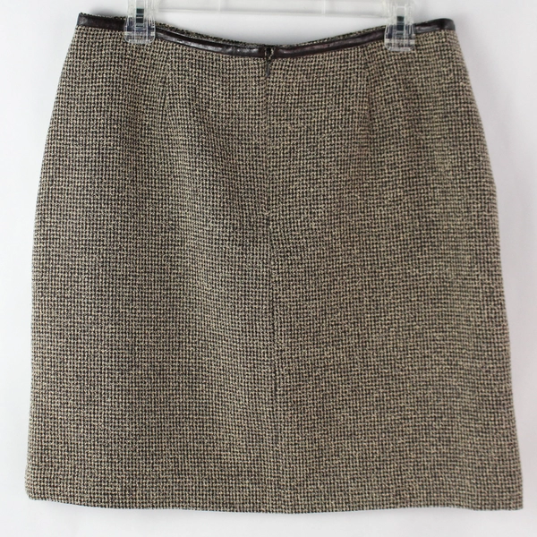 Worthington Women's Brown Plaid Leather Lined Zip Up Pencil Skirt Size 14 Petite