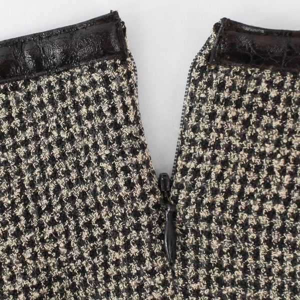 Worthington Women's Brown Plaid Leather Lined Zip Up Pencil Skirt Size 14 Petite