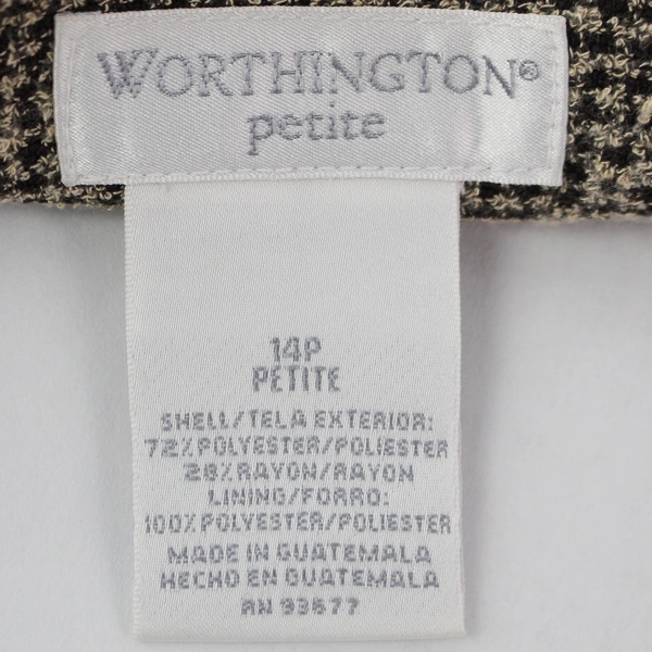 Worthington Women's Brown Plaid Leather Lined Zip Up Pencil Skirt Size 14 Petite