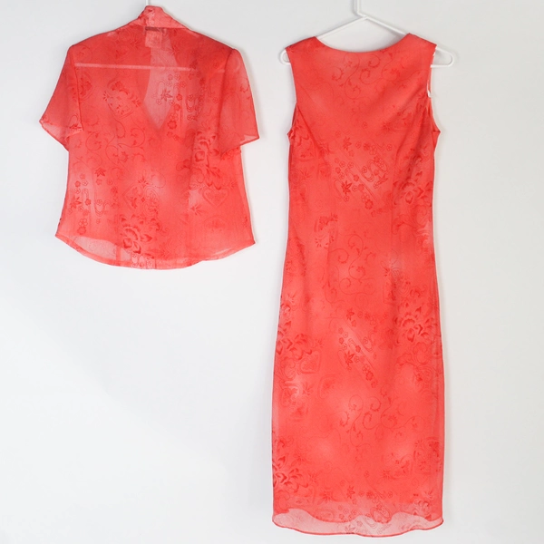 Dressbarn 2-Piece Set Women's Sleeveless Lined Dress SS Jacket Floral Coral Sz 8