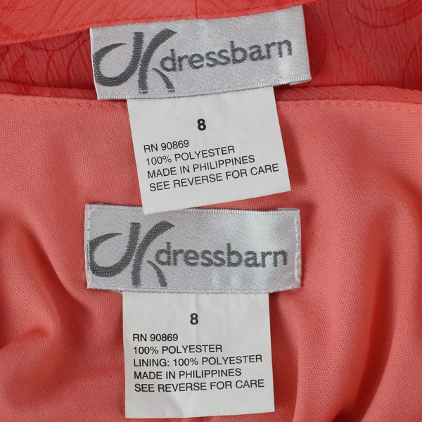 Dressbarn 2-Piece Set Women's Sleeveless Lined Dress SS Jacket Floral Coral Sz 8