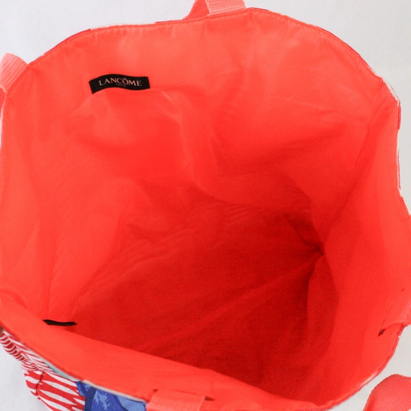 Lancôme Tote Coral With Blue Rose Beach Bag Double Handles