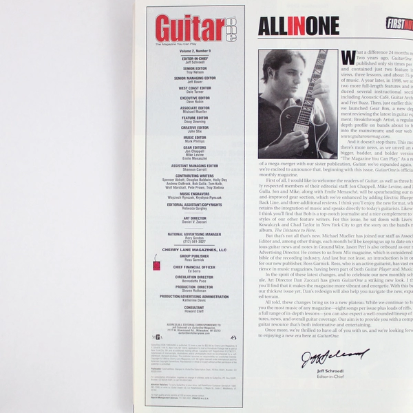 Lot Of 2 Vintage Guitar One Magazines Featuring Creed Mark Tremonti Nov 1999