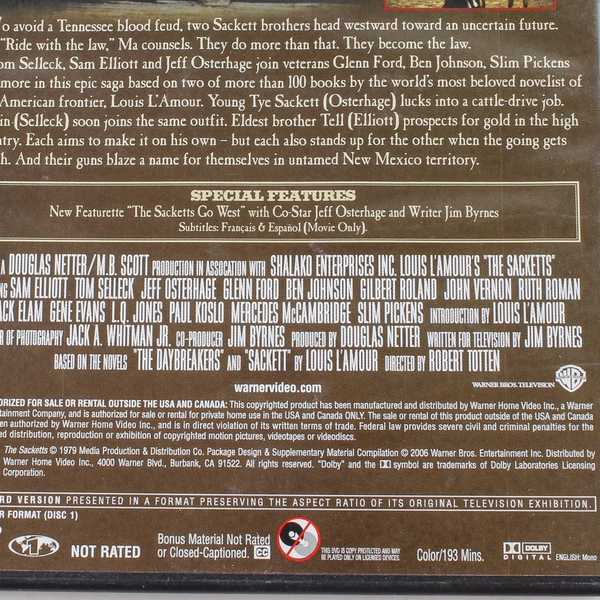 Louis L'Amour The Sacketts 1979 2-Disc DVD Sam Elliott Tom Selleck Western 2006