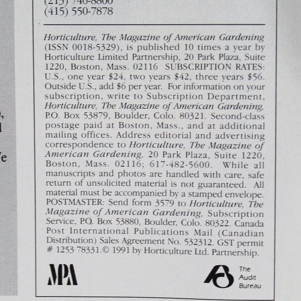Vintage Horticulture American Gardening Magazine December 1991 Issue