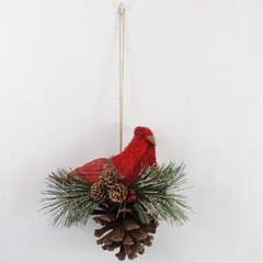 Red Cardinal and Natural Pinecone Sisal Christmas Tree Ornament