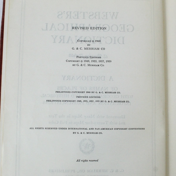 Vintage Webster's Geographical Dictionary 1960 Revised Edition Hardcover