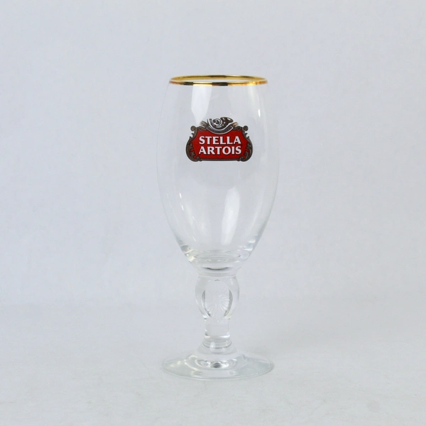 Lot of 2 Stella Artois Belgium Crystal Beer Glasses Gold Rim