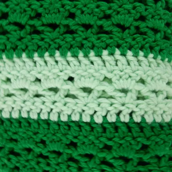 Vintage Handmade Knit Crochet Throw Afghan Light Green Dark Green Blanket