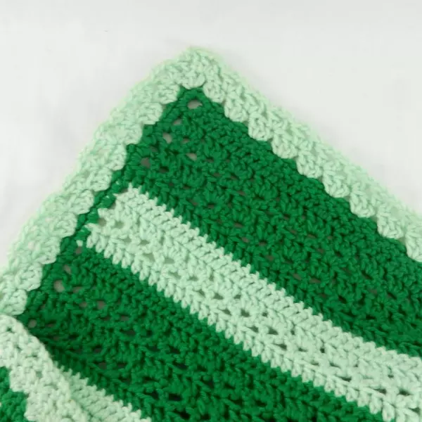 Vintage Handmade Knit Crochet Throw Afghan Light Green Dark Green Blanket