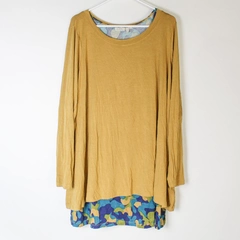 LOGO Women's Blue Pattern Dress & Mustard Long Sleeve Top Set Size 2X