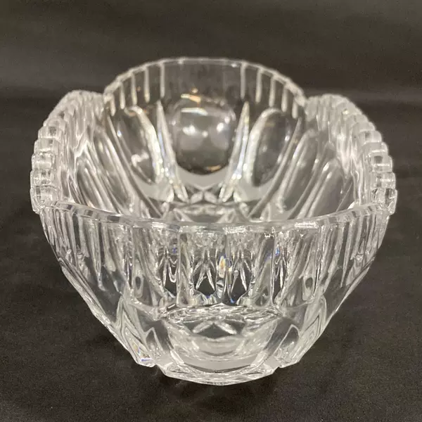 Heavy Oval Crystal Celery Dish With Etched Hearts On The Rim 10"