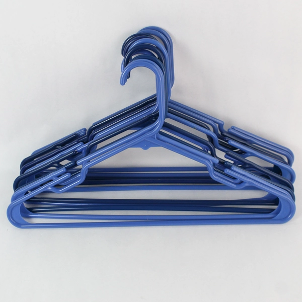 Lot of 10 Shades of Blue Plastic Tubular Clothes Hangers with Clothing Indents