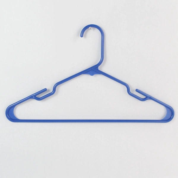 Lot of 10 Shades of Blue Plastic Tubular Clothes Hangers with Clothing Indents