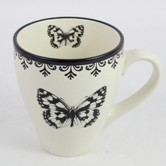World Market Black and White Butterfly Tea Coffee Mug 4.5"