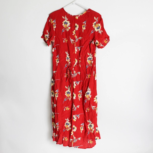 Worthington Long Red Floral Pattern Shoulder Pads Dress Women's Size 14P