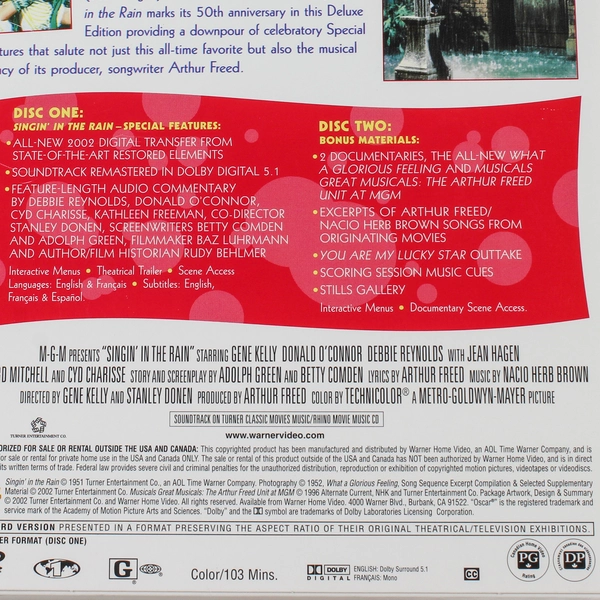 Singin in the Rain DVD 2002 2-Disc Special Edition Gene Kelly Debbie Reynolds