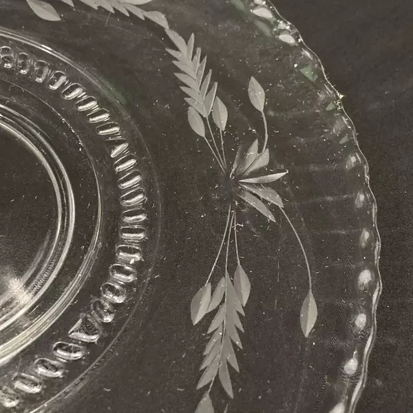 Vintage Etched Glass Tidbit Tray With Heart Center Handle