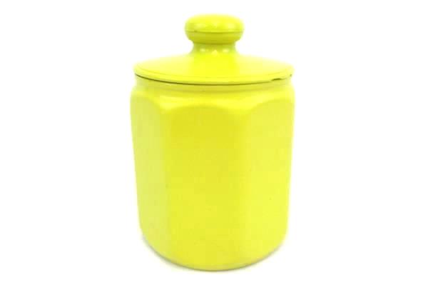 KROMEX Lidded Metal Painted Mustard Yellow #K-5982 Fruit Design Canister Jar