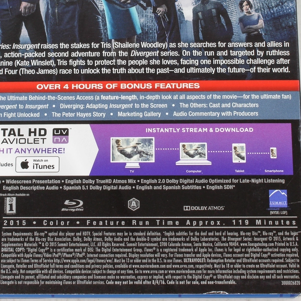 The Divergent Series Insurgent Blu-ray 2015 Shailene Woodley Kate Winslet