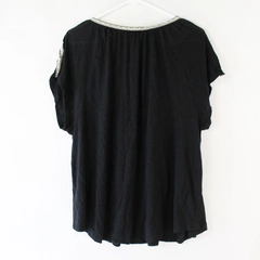 Old Navy Women's Relax Fit Black Short Sleeve Gray Trimmed Tunic Blouse Size XXL