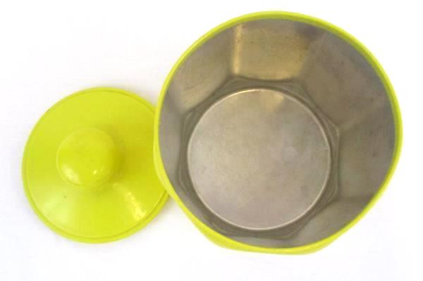 KROMEX Lidded Metal Painted Mustard Yellow #K-5982 Fruit Design Canister Jar