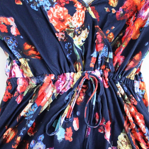 Amzplus Navy Floral Patterned Midi Dress Women's Size XL