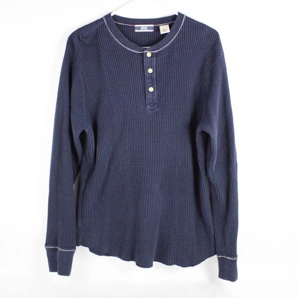 Gap Navy Blue 1/4-Button Long-Sleeved Cotton Shirt Men's Large