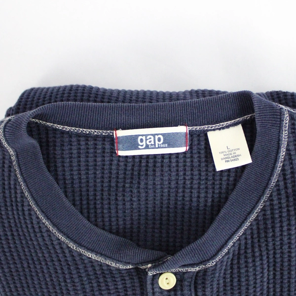 Gap Navy Blue 1/4-Button Long-Sleeved Cotton Shirt Men's Large
