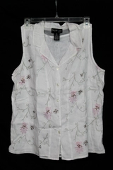 Vintage Style & Co Petite Women's White Embroidery Button Up Blouse Size 10P