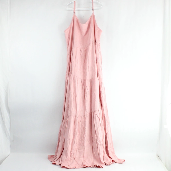Tiered Solid Pink Spaghetti Strap Maxi Dress Women's Size Medium