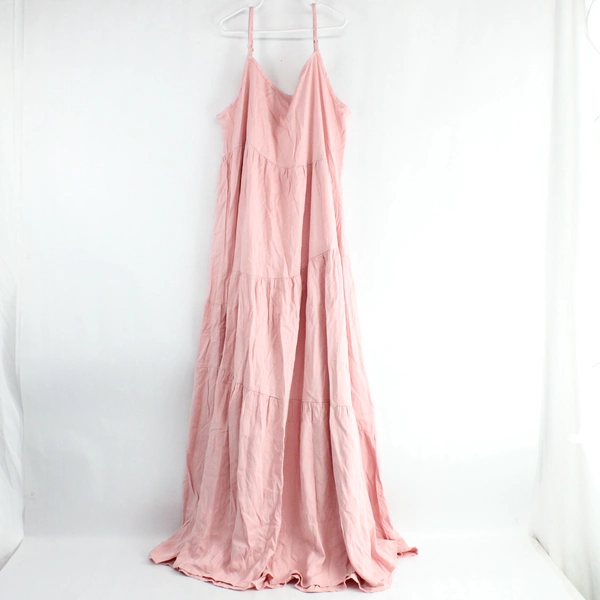 Tiered Solid Pink Spaghetti Strap Maxi Dress Women's Size Medium