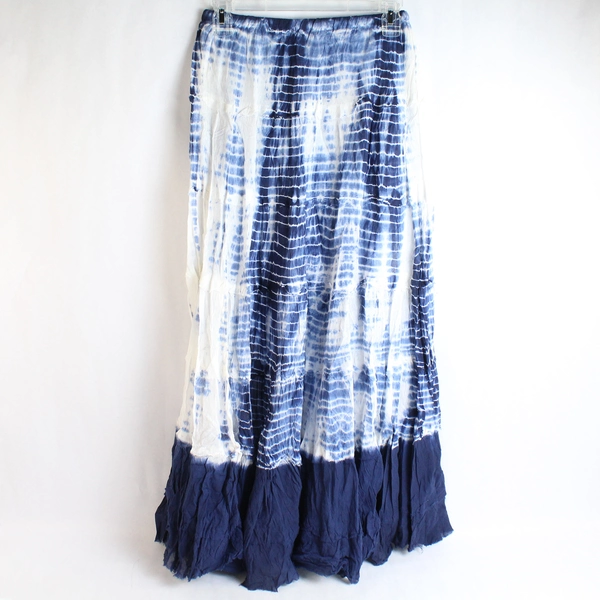 Cute Options Tiered Blue Tie Dye Cotton Maxi Skirt Women's Size Small