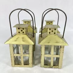 Set of 4 Kate Aspen Distressed Brass Decorative Candle Lanterns 