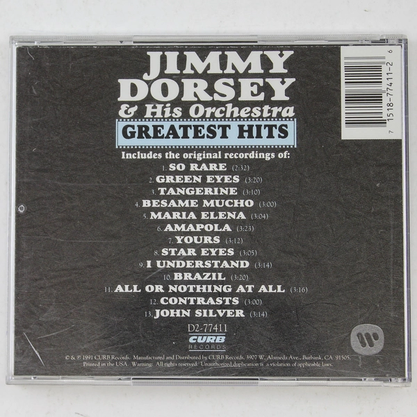 Jimmy Dorsey And His Orchestra Greatest Hits Audio Music CD 1991 Curb Records