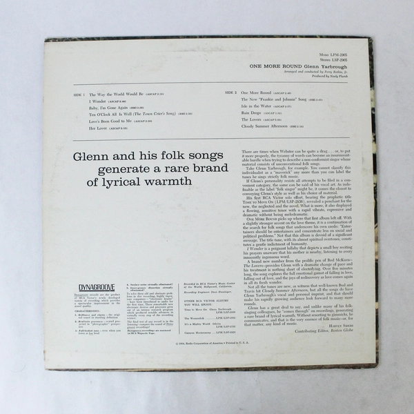 Glenn Yarbrough One More Round 1964 Vinyl LP Record RCA Victor LPM 2905
