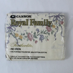 Vintage Cannon Twin Top Flat Sheet Cream Floral 66 x 96 Bedding